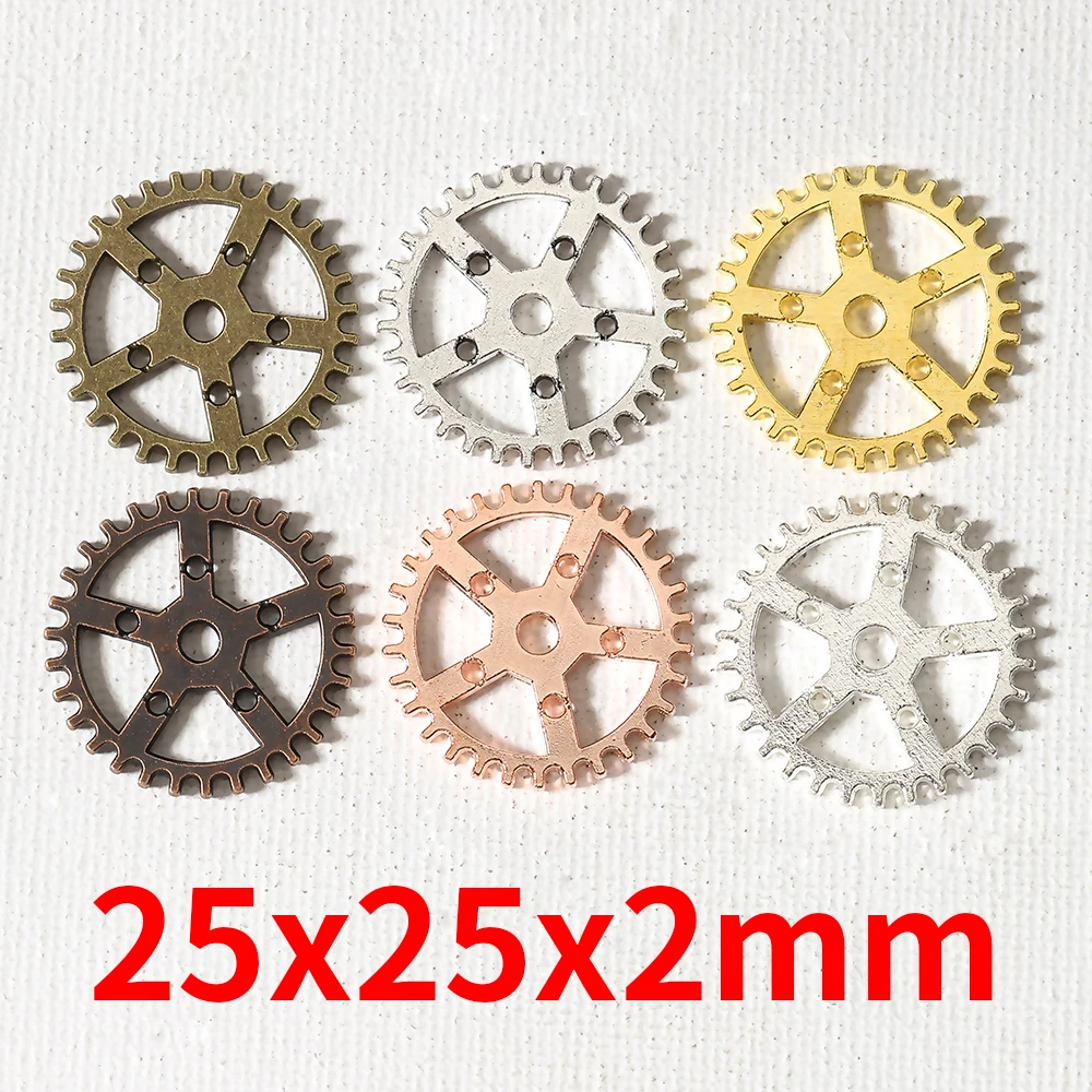 100pcs 25mm Retro Round Cogs Gears Six Hole Steampunk Hollow Out Pendants Charms for Necklace Braclet DIY Jewelry Wholesale