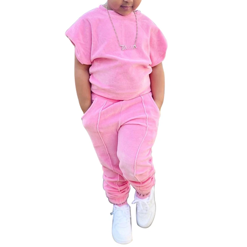 

2022 New Children's Clothing Short-Sleeved Sweater Two-Piece Fashion Casual Style Children's Clothing Girls Suit