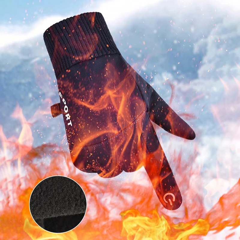 

Перчатки мужские зимние для велоспорта, флисовые водонепроницаемые Нескользящие, с пальцами, для занятий спортом на открытом воздухе, бега,...