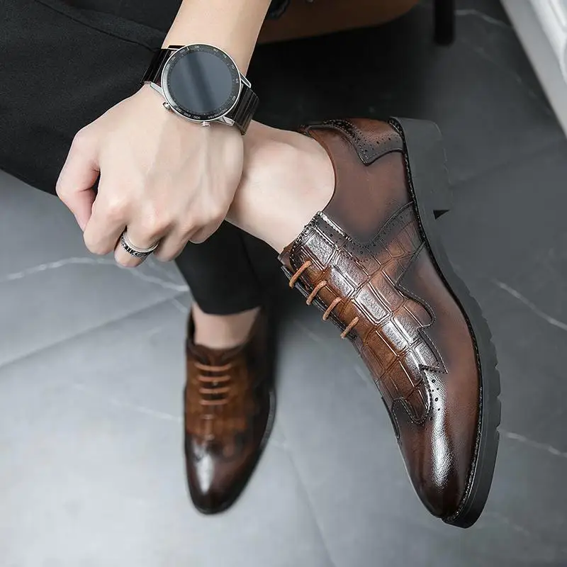 

Spring Men's Soft-Soled Pointed Leather Shoes Men's Korean Business Suit Breathable Casual Height Increasing Insole Men's Shoes