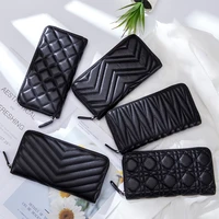 5 patterns option black handbag genuine sheep leather zipper style fashion girl purse versatile women card bag long wallet