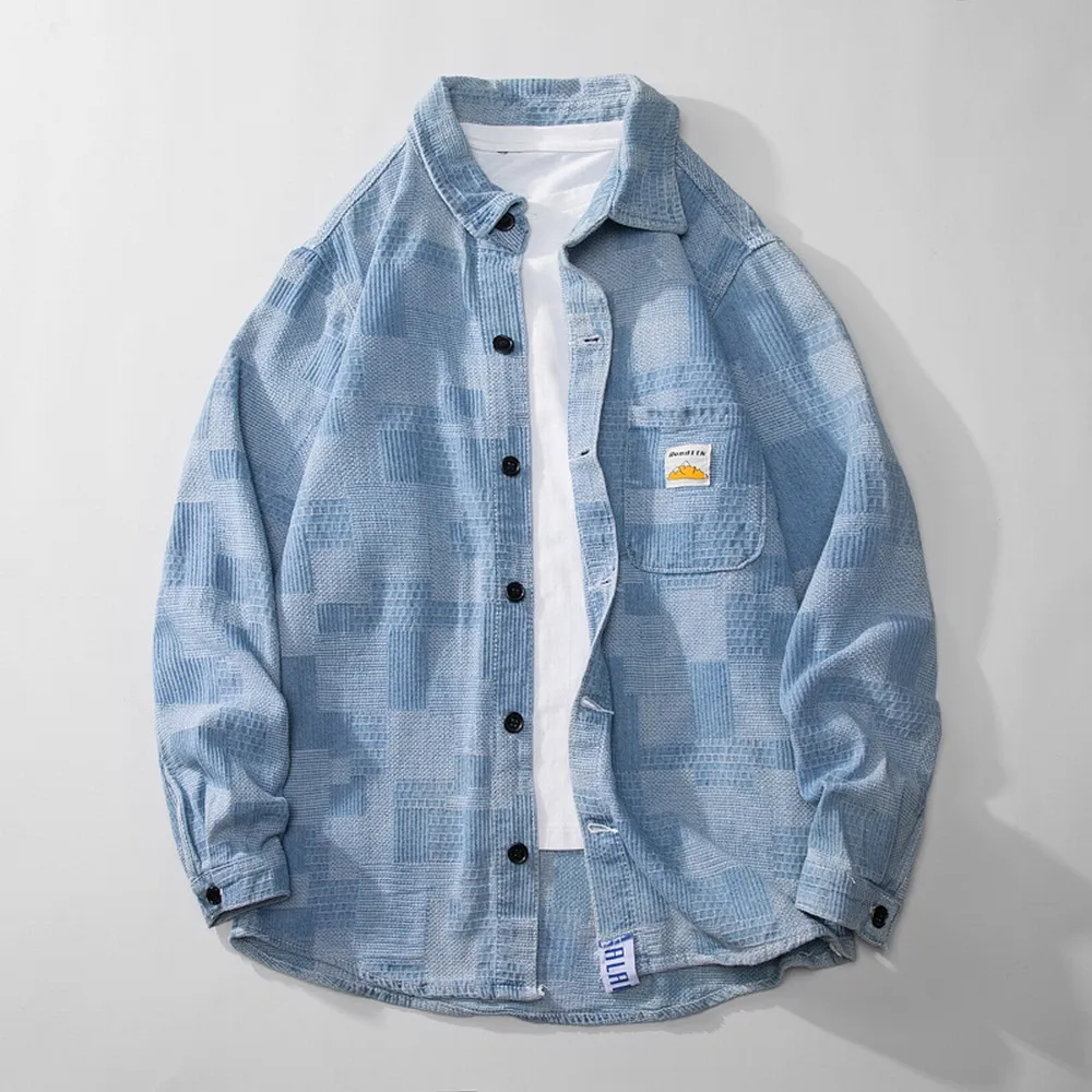 

Vintage Denim Jacket Men Y2k Wash Cotton Jacquard Blue Jaqueta Jeans Streetwear Single Breasted Chaquetas Hombre Masculina Coats