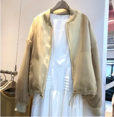 

2020 Autumn New Women's Korean-Style Plain Organza Stitching Zipper Jacket Windbreaker Jacket