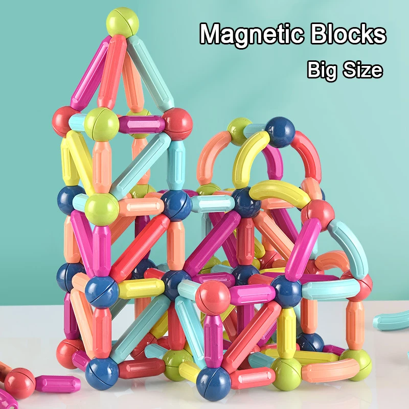 

25-65Pcs Big Size Magnets Bricks Montessori Educational Toys for Children Gift Magnetic Stick Designer Building Blocks Set Kids