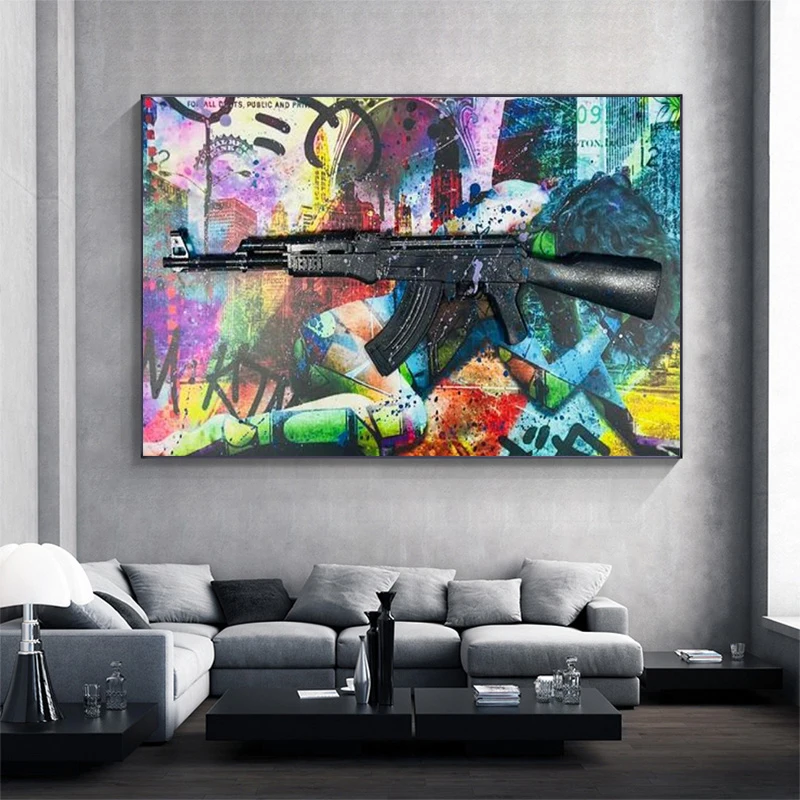 Черная картина AK плакаты с изображением оружия и принты роскошный пистолет