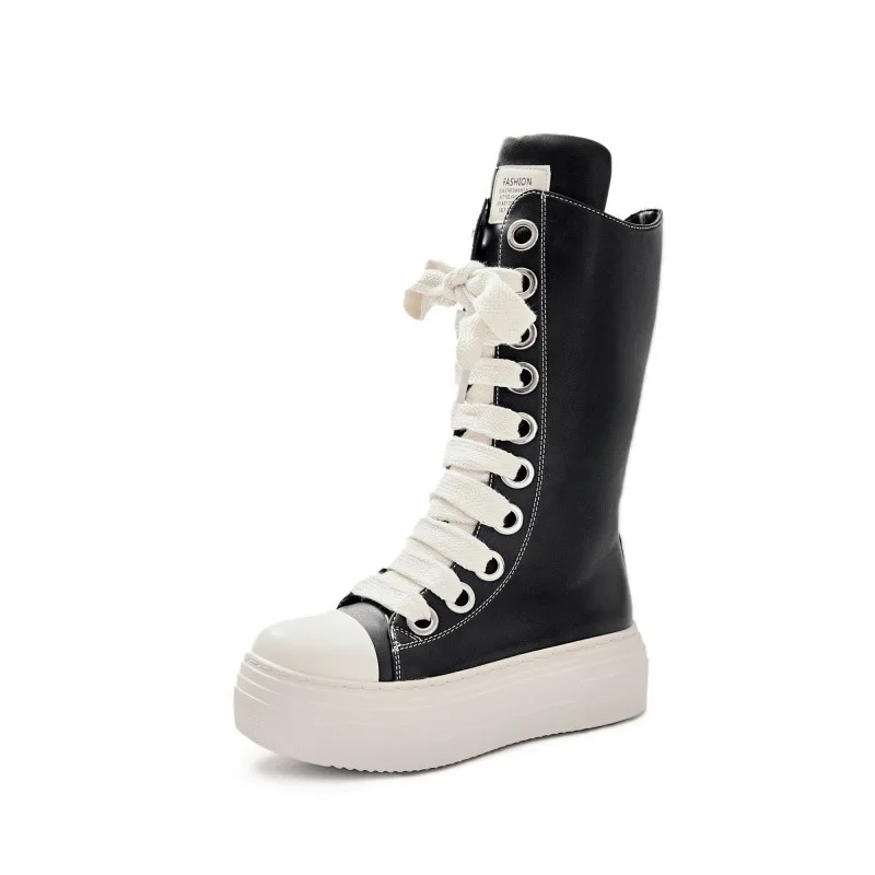 Женские высокие сапоги до колена из искусственной кожи на шнуровке