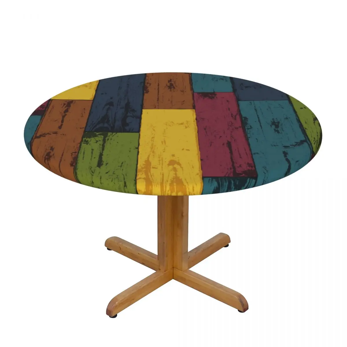 

Round Table Cover for Dining Table Elastic Tablecloth Colorful Wooden Fitted House Hotel Decoration