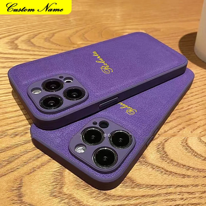 

12 13 Pro Max Personalised Custom Name Case For iPhone 13 12 11 14 Pro Max Luxury Case Korea Style initial Letters Leather Cover