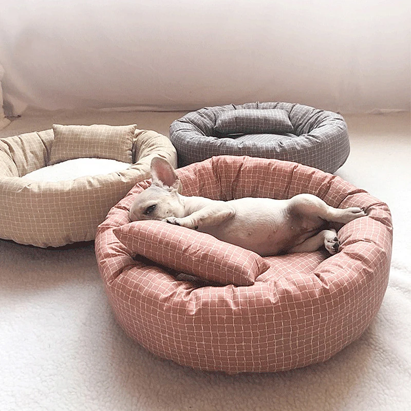 Round Pet Beds for Dogs Cats Soft Cloth Mat with Pillow Animals Sleeping Cushions Sofa Puppy Small Cat House Dog Accessoires |