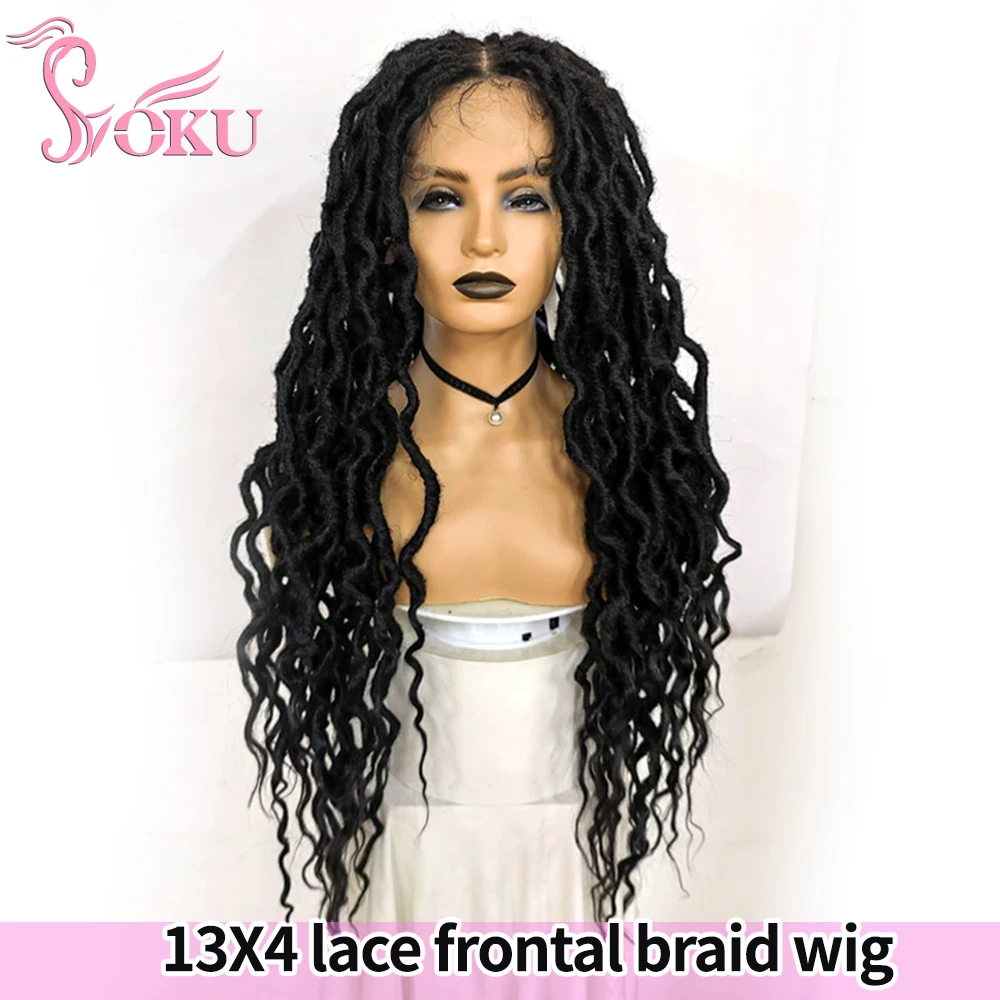 

Faux Locs Braided Wig 13X4 Lace Frontal Wigs with Wavy Crochet Hair Soku New Goddess Locs Synthetic Braids Wigs for Black Women