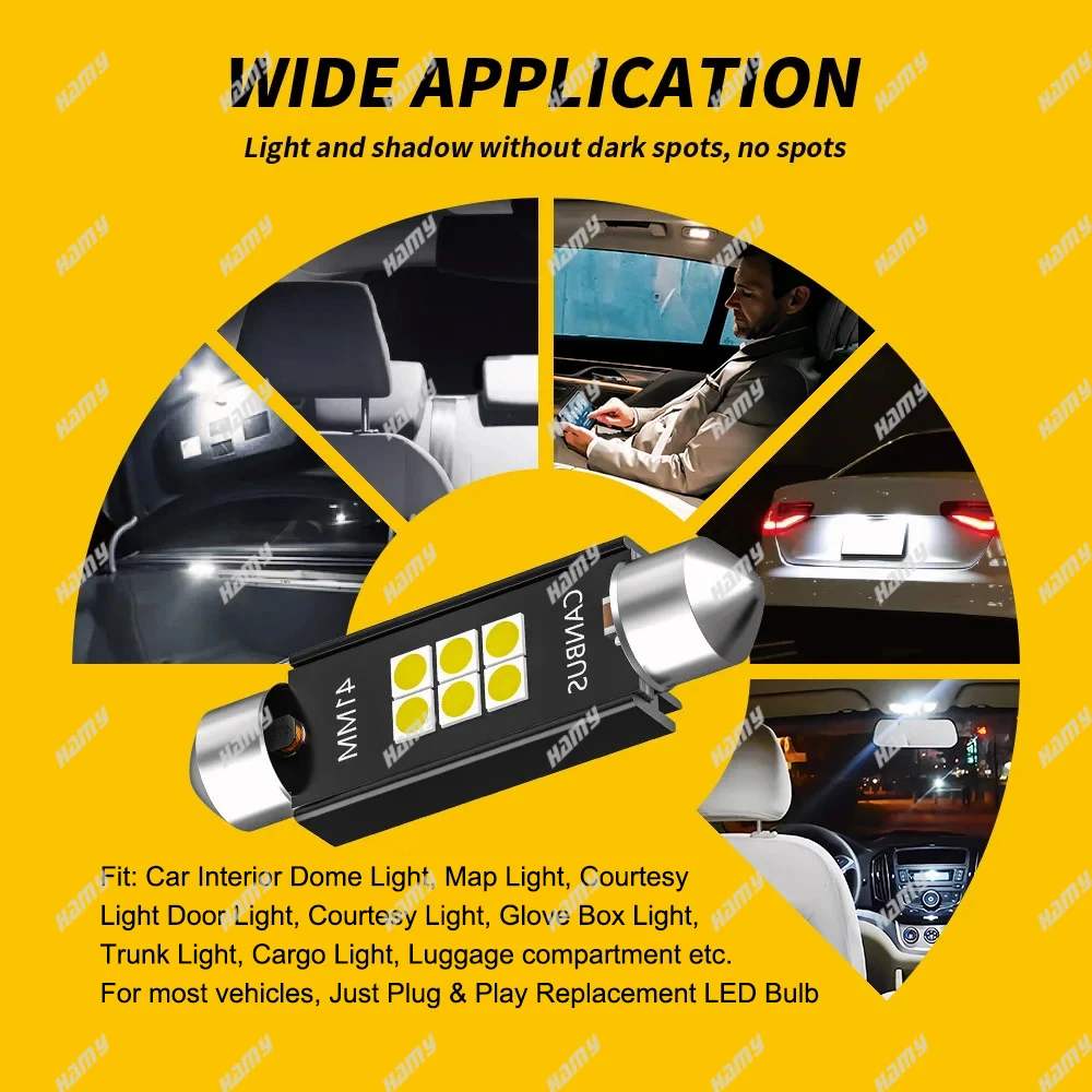 2PCS 600LM Светодиодные лампочки C10W C5W фонари 31 / 36 39 41 мм LED CANBUS 12V 6500K Белая крыша