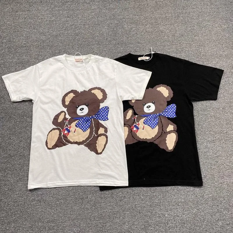 

22SS New Style Bowknot Bear Printing KAPITAL T Shirt Men Women EU Size 100% Cotton KAPITAL Top Tees Streetwear Summer Haikyuu