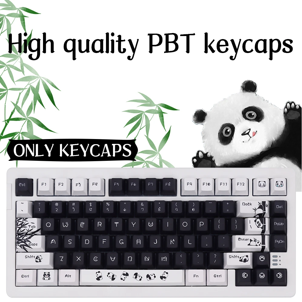 

Panda Keycaps Black and White Cherry Profile Pbt Dub Sye Key Caps Pbt for 60% 61 64 68 71 75 81 Mechanical Keyboard