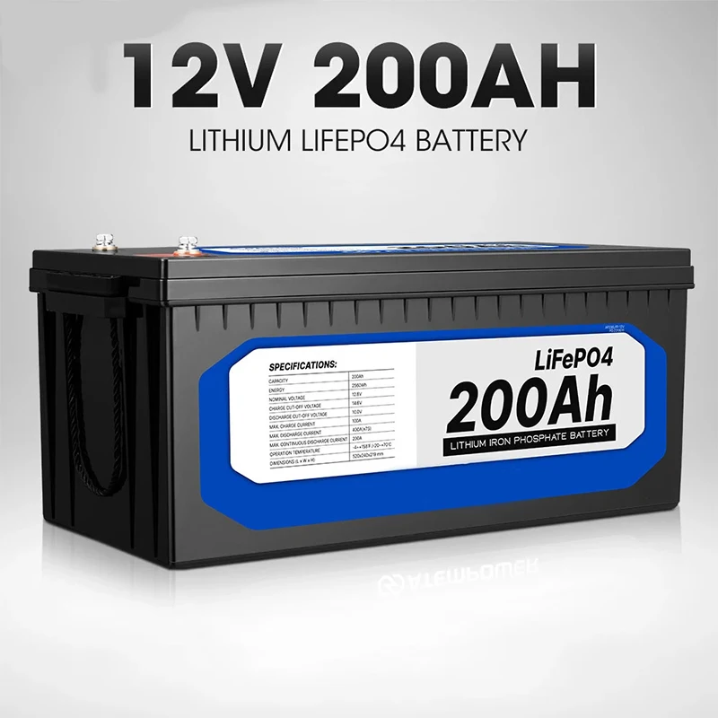 

New 12V Battery 200Ah Battery LiFePo4 Battery Pack Lithium Iron Phosphate Batteries Built-in BMS For Solar Boat No Tax