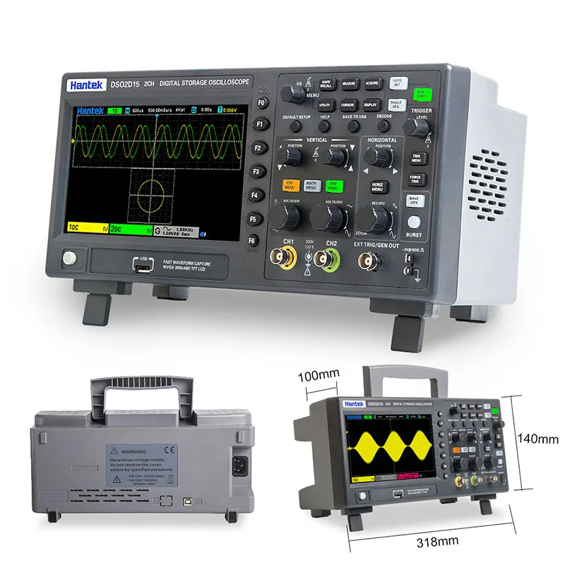 

Цифровой осциллограф Hantek DSO2D10 2C10 2C15 2D15, 2 канала + 1 канал, цифровое хранилище, частота дискретизации 1GS/s, двухканальная полоса пропускания 100 МГц