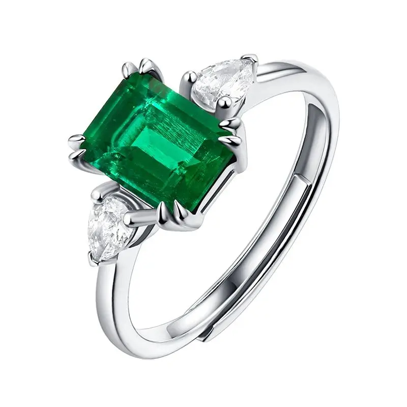 

Geometric 925 Silver Green Pillow Ring Cultivated Emerald Hand Ornaments Women 2022 Luxury Brands Classic Jewelry Accessories