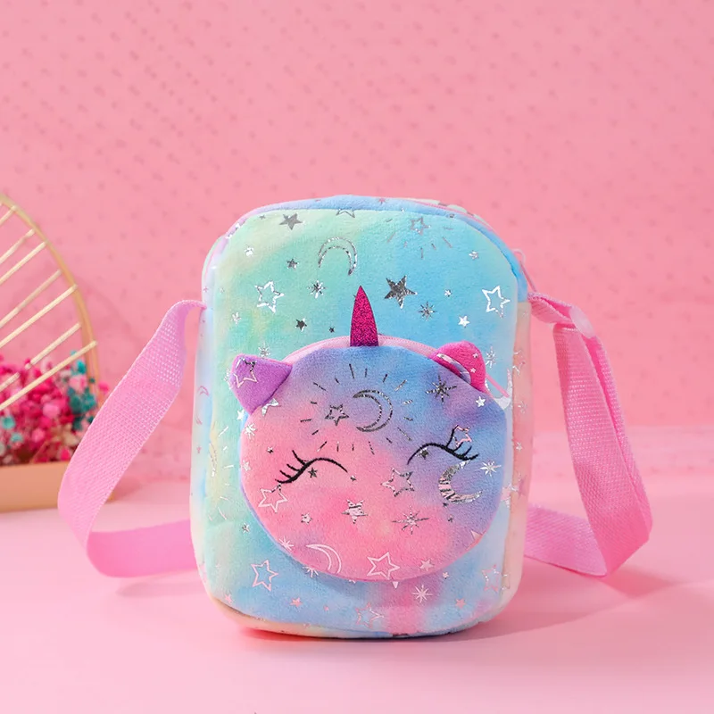 

Сумка на плечо для девочек, плюшевый миниатюрный Радужный кошелек для мелочи с мультяшным принтом единорога, милый бумажник на молнии для мелочи, USB-кабель, клатч для ключей