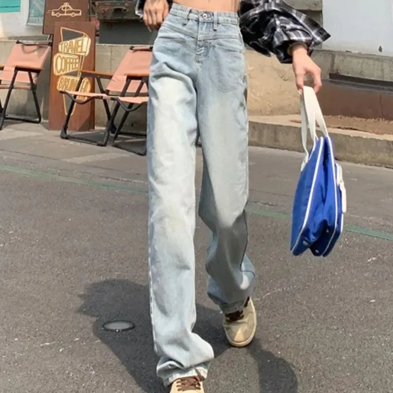 Винтажные Широкие Джинсы С Высокой Талией Женские Свободные Прямые Брюки