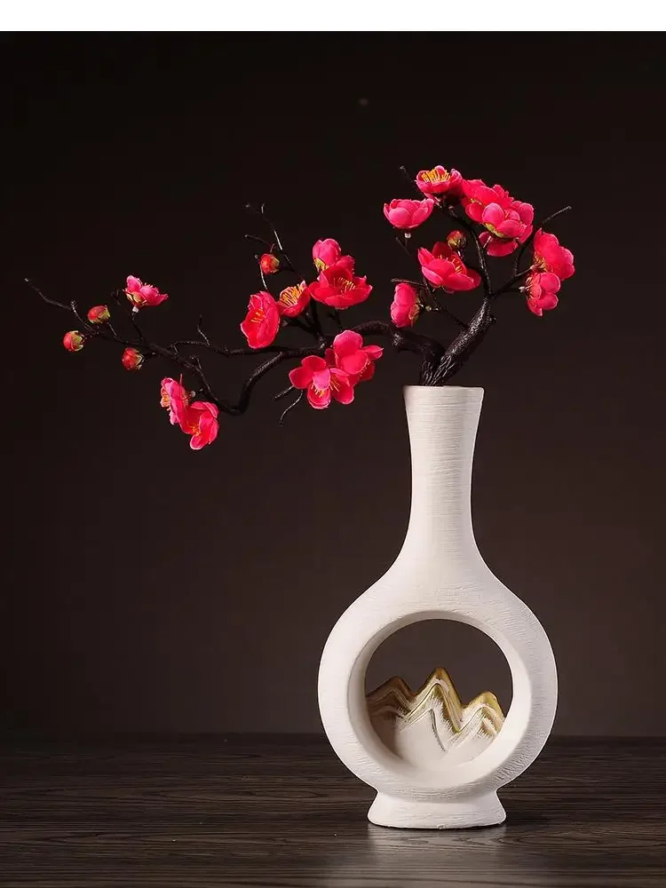 Керамическая ваза в китайском стиле с вырезами современное домашнее украшение