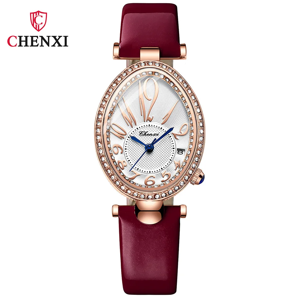 

Casual Quartz Crystal Elegant Watch Women Dress Rhinestone Fashion Wristwatch Ladies Birthday Valentine's Day Gift Leather Strap