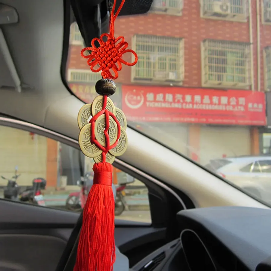 

Car Interior Metal Decoration Chinese Knot Knot Tassel Mascot Lucky Charm Ancient Coins Car Auto Universal Accessories Novelties