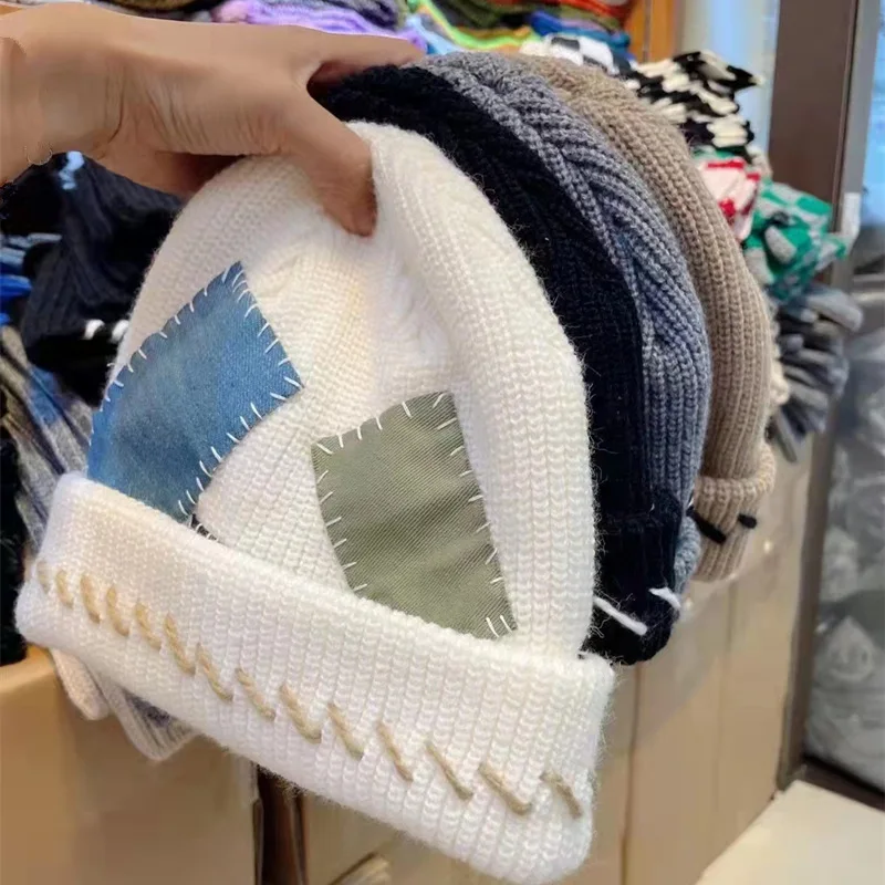 

LA Brand Personality Knitted Cap Hip-hop Cap Patch Patch Female Street Melon Skin Cap Autumn and Winter Warm Pullover Cap