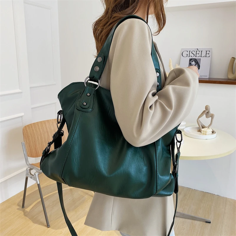 Large Capacity Handbag Women Big Casual Tote Top-handle Bag Soft Pu Leather Hobos Crossbody Bag Female Travel Shopper Handbag