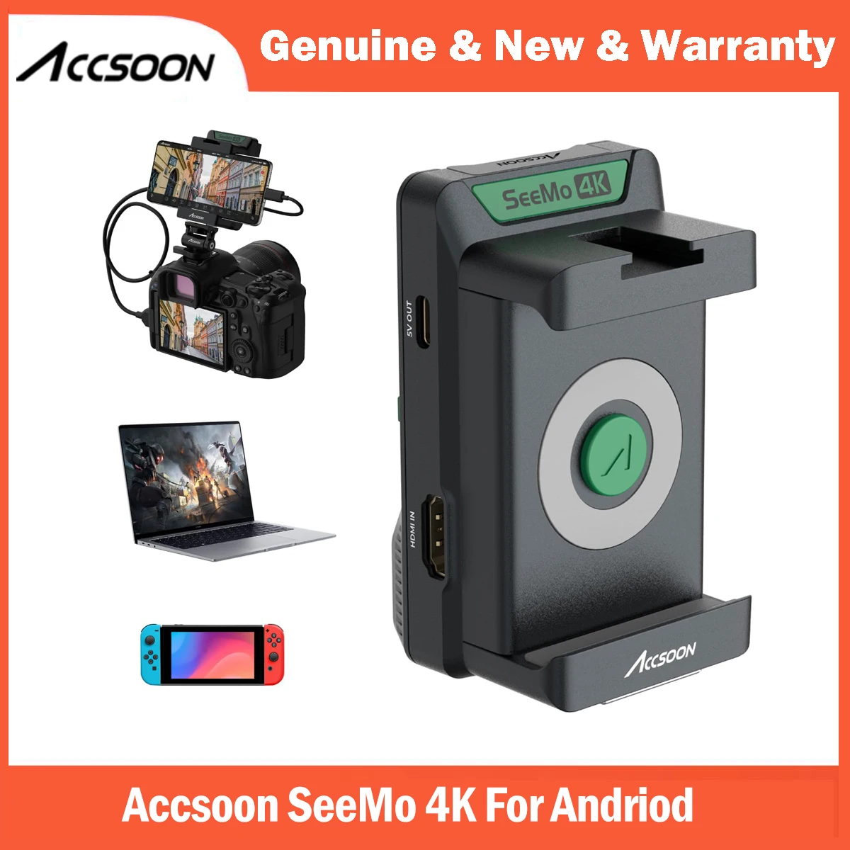 Фото НОВЫЙ Accsoon SeeMo 4K для Android HDMI адаптер 4K 1080p 60 кадров в секунду система передачи видео для монитора Switch/DSLR прямой трансляции №1