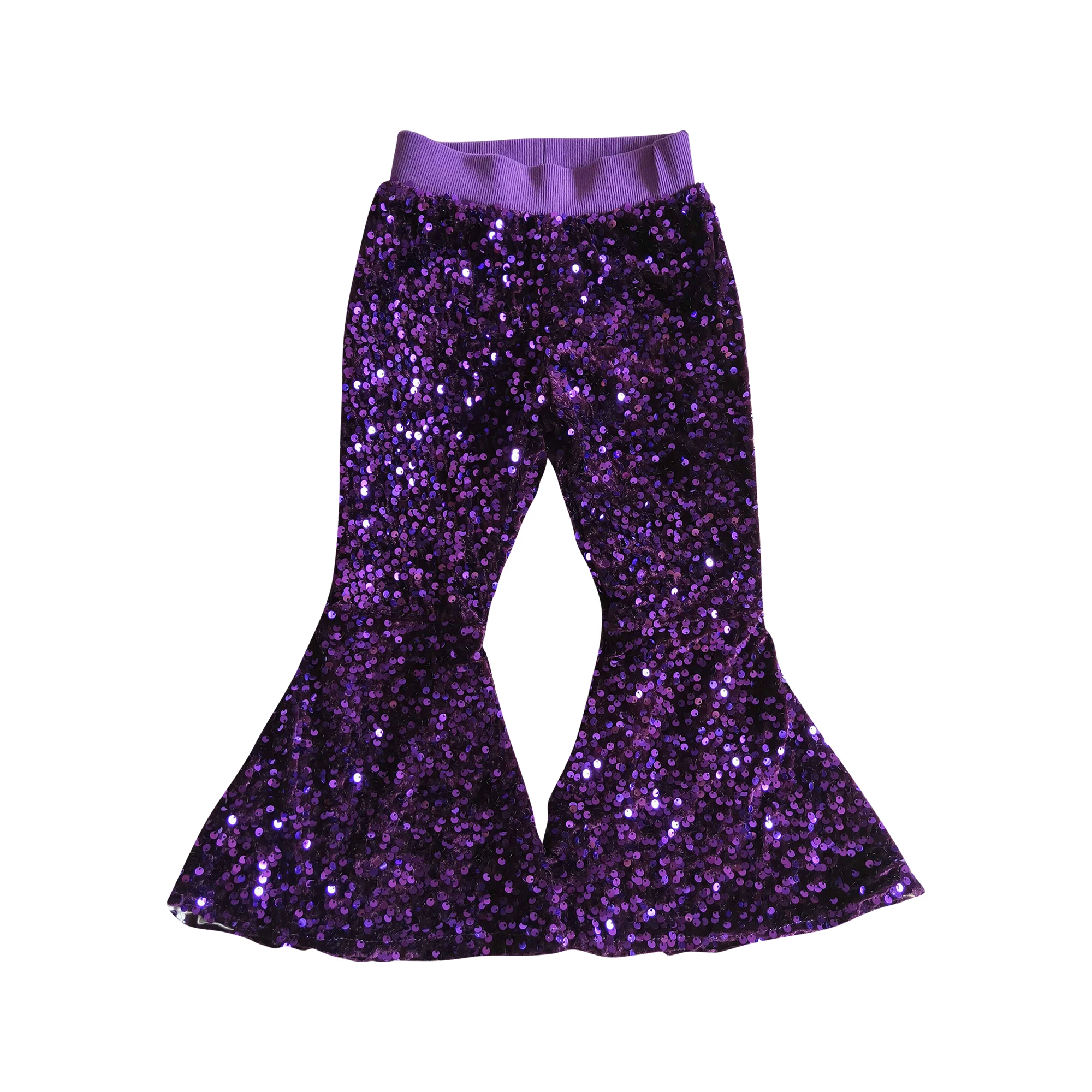 

hot sale infant toddle girls purple sequins bell pants kids sparking long pants girls leggings trousers spring fall clothes