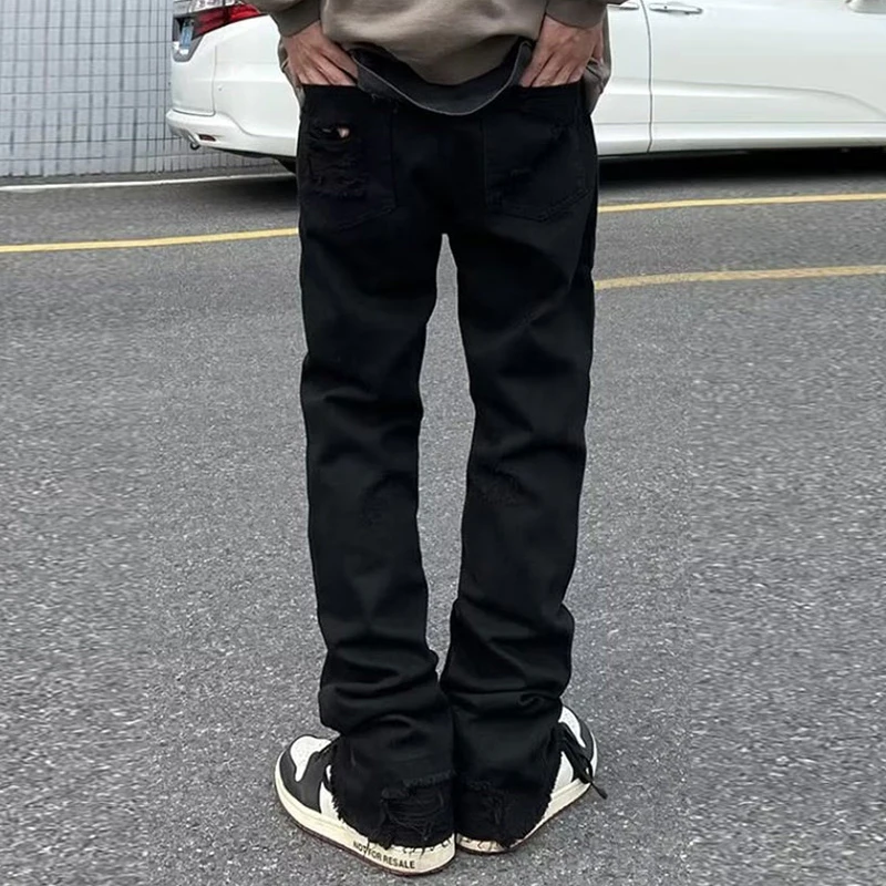 Y2k Ripped Jeans Men Gothic Hip Hop Streetwear Vintage Women's Jeans Baggy Korean Denim Pants Straight Trousers For Men Punk