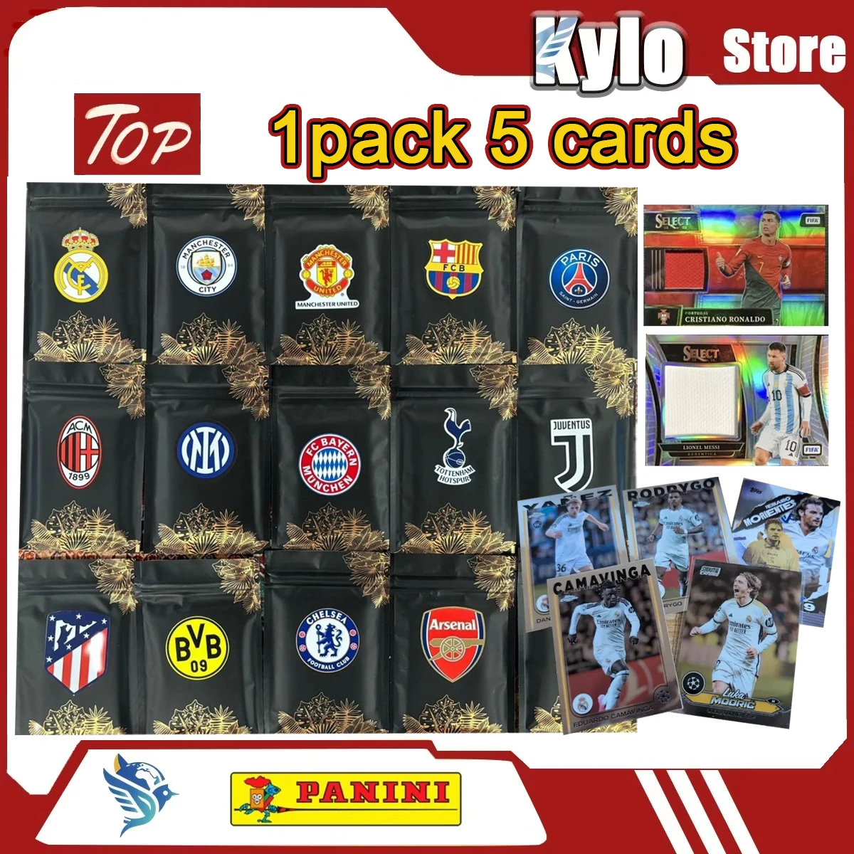 Фото Подлинная коллекция карточек PANINI Football Star Topps, подлинная карта Top Club Football Star, гарантированная конфигурация, 1 упаковка, 5 карточек №1