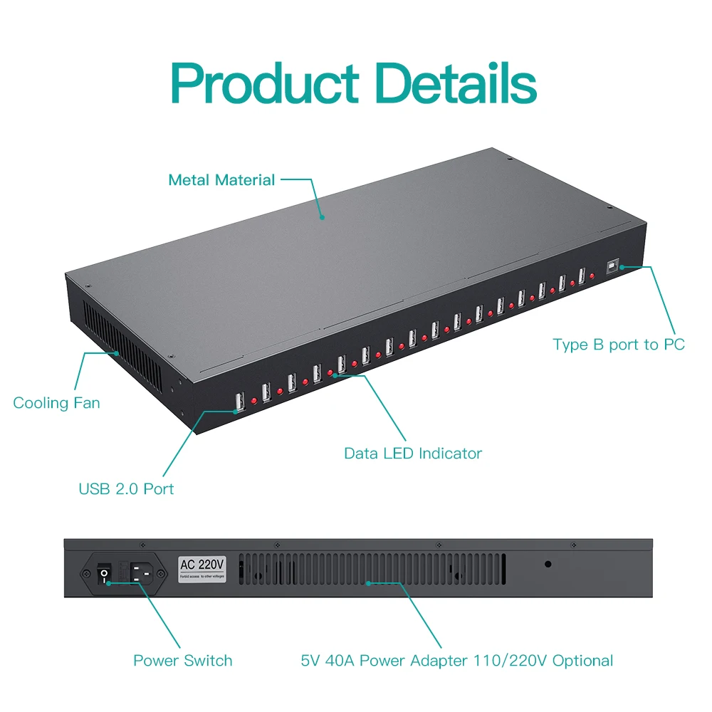 Sipolar A-165 16-портовый USB-концентратор для передачи данных и зарядки разветвитель
