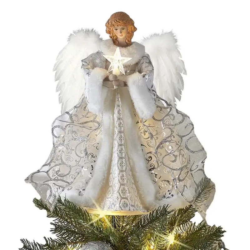 

DIY Decoration Exquisite Top Angel Decoration Christmas Tree Topper With LED Light Beautiful Angel Tree Topper Christmas Gift