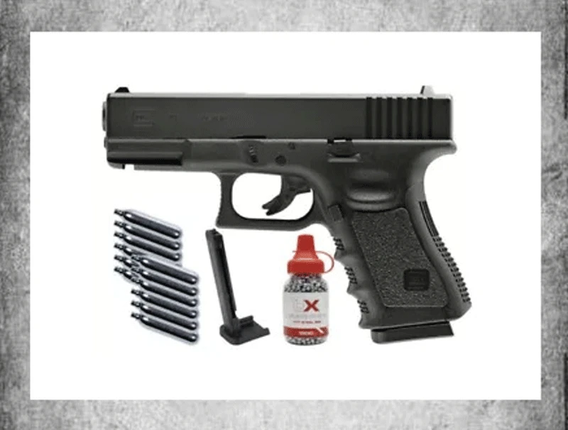 

Glock 19 BB Co2. Caliber with 39 Cartridges and 2 1500 Steel BBS Wall Tin Sign (20cm X 30cm) 8*12inch