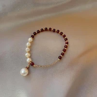 2022 new baroque freshwater real pearl wine red garnet simple retro small fresh fairy temperament fashion versatile bracelet