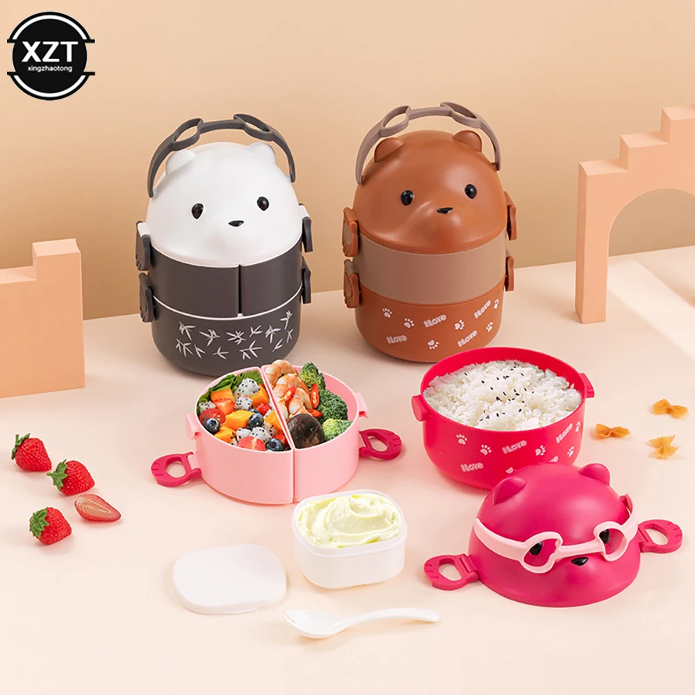 

Stackable Bento Box Kids Cute Bear Leakproof Lunch Containers for office students Maintain Temperature Box