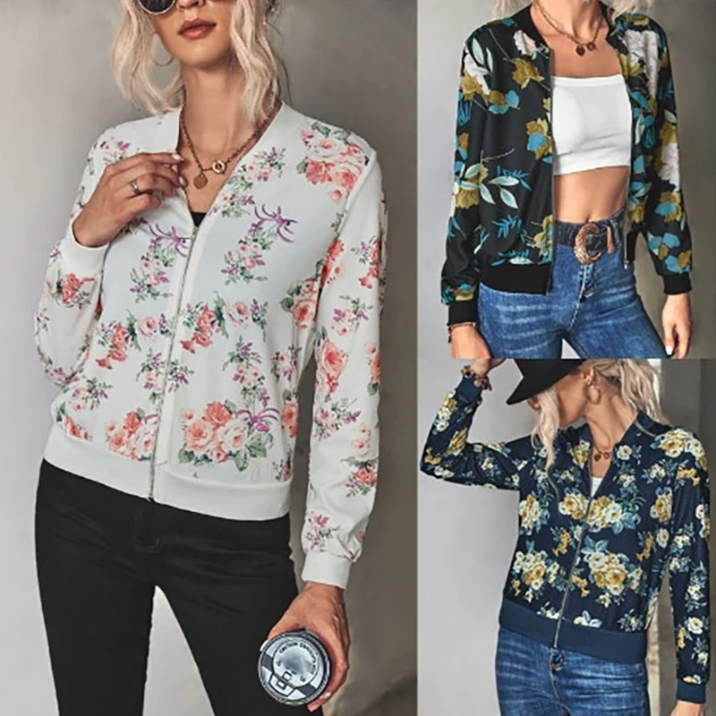 

New Spring/Summer Cardigan Coat Printed Round Neck Zipper Thin Long Sleeve Coat Women's Jacket Top 2023