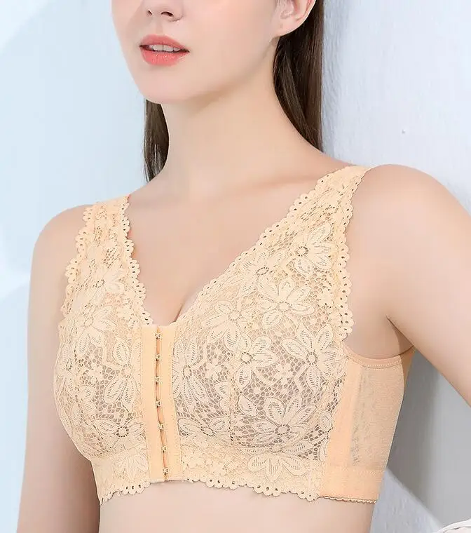 Ultra-thin Womens Lace Front Closure Bra Wirefree Bralette Top Female Lingerie Full Coverage Non Padded Underwear 38 40 42 C D