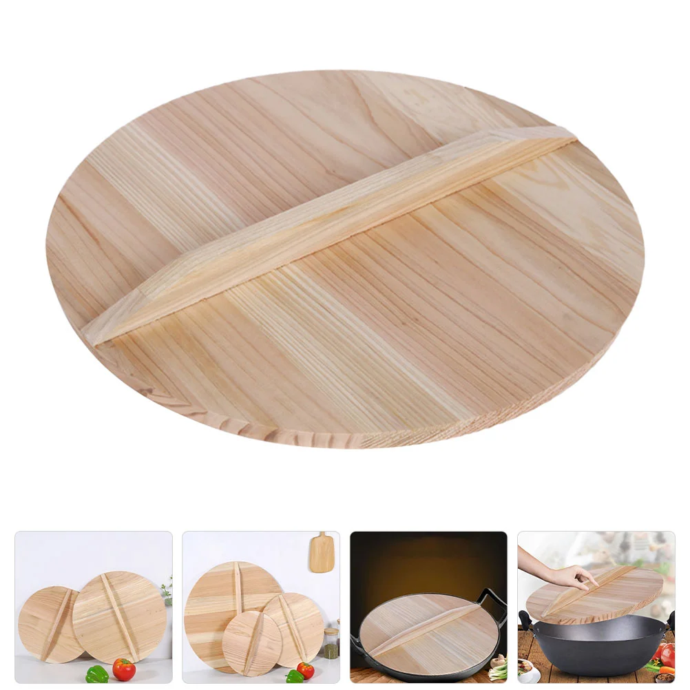 

Lid Cover Pot Wok Pan Lids Wooden Steamer Natural Skillet Replacement Accessories Stove Wood Cooking Cast Iron Round Kitchen