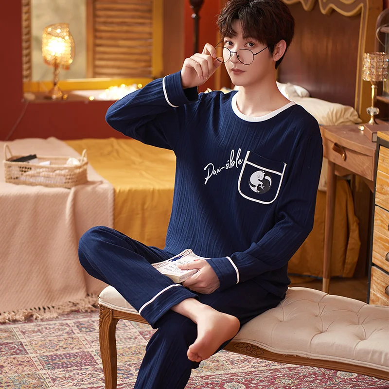 Autumn Spring Men's Cotton Pajamas Korean Sleepwear Cartoon Pajama Sets Casual Sleep&Lounge Pyjamas Plus Size 3XL Pijama