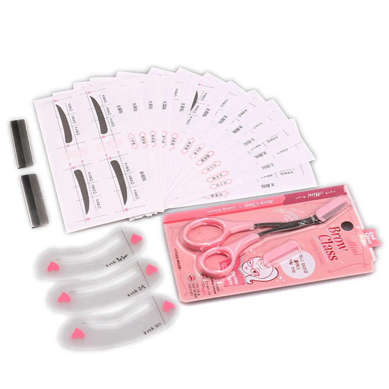 

Eyebrow Stencil Kit Quick Drawing Eyebrow Tattoo Stickers Guide Scissors Trimmer Brow Makeup Tool Set