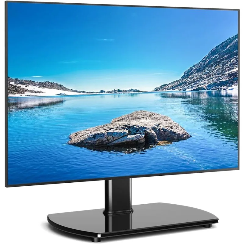 

LCD LED Flat Screens up to 88 lbs, Height Adjustable Pedestal TV Mount with Tempered Glass Base