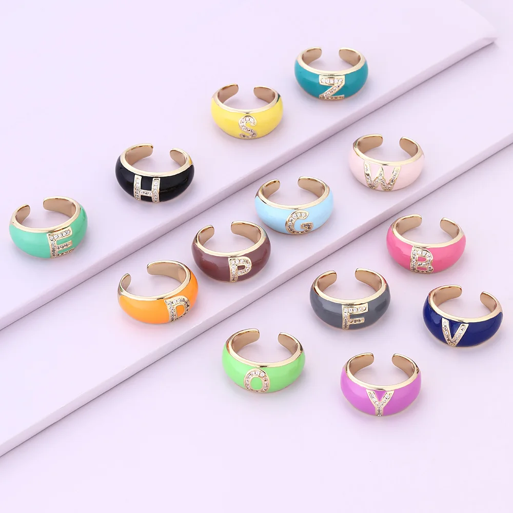 

Multicolor Adjustable Open Rings 26 Letters Ring New Geometric Design Simple Elegant Hand Jewelry Rings Party Gifts Wholesale