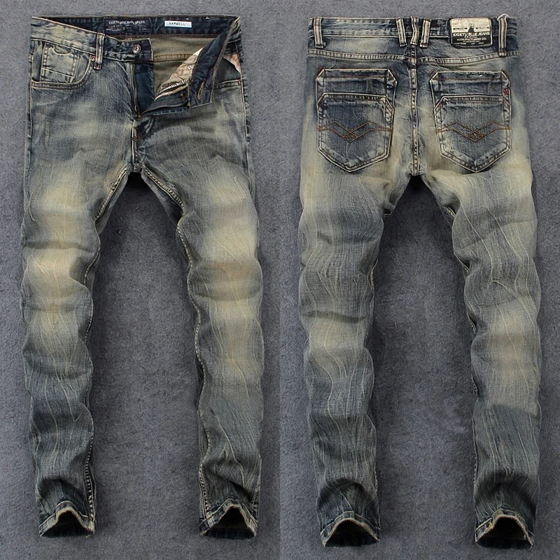 

Newly Vintage Fashion Men Jeans Retro Washed Elastic Slim Fit Ripped Jeans Men Italian Style Designer Casual Denim Pants Hombre