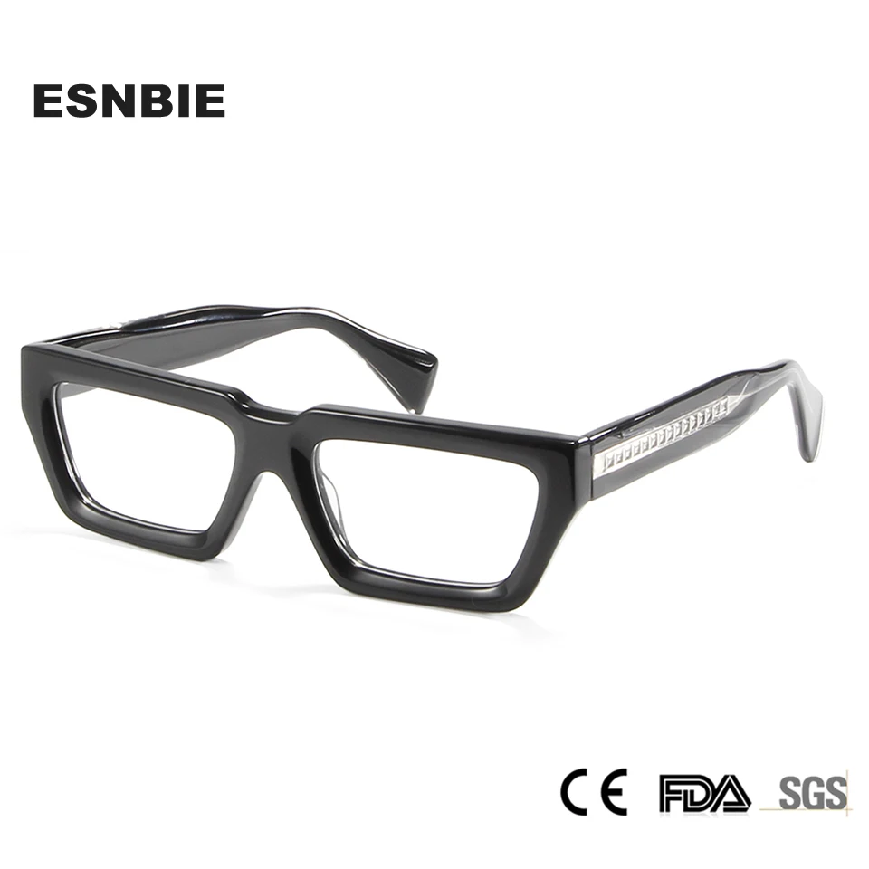 Brand Design Quality Pin Thick Frame Glasses For Men Oversized Rectangle Glasses Women Acetate Crystal Optical Prescription