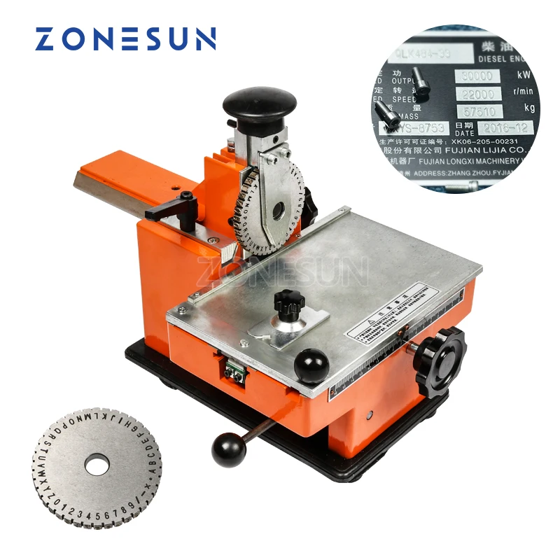

ZONESUN Manual Steel Embossing Machine Metal Aluminum Alloy Name Plate Dog Tag ID Card Stamping Label Engrave tool 1 Gear