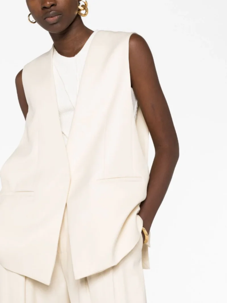 

Новинка, верхняя одежда, женский костюм, жилет, широкая версия, v-образный вырез, без рукавов, средней длины, в повседневном стиле