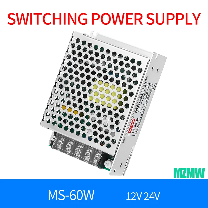 

60W Switching Power Supply 110V/220V AC to DC 5V 12A 12V 5A 15V 4A 24V 2.5A Mini Ultrathin Single Output Transformer MS-60-24