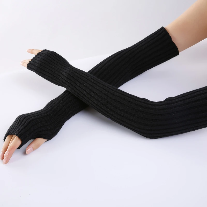 

1 пара модных женских перчаток «сделай сам» теплые длинные готические вязаные перчатки Стрейчевые варежки однотонные классические черные защитные перчатки