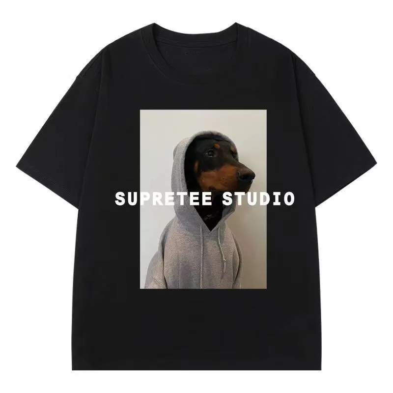 

S-4XL Oversized Men Cotton T-shirts Fashion Fun Dog Print Clothing Loose Hip Hop T Shirts Short-sleeve Tee Tops Free Shipping